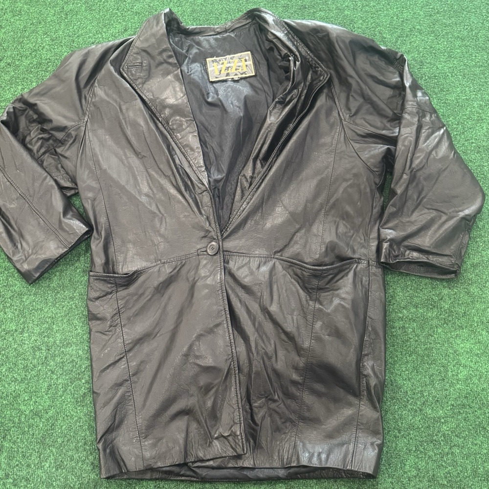 VTG IZZI Black Leather Blazer Jacket M Made in Korea 80s 90s Oversized